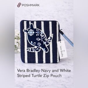 Vera Bradley Navy and White Striped Turtle Zip Pouch
